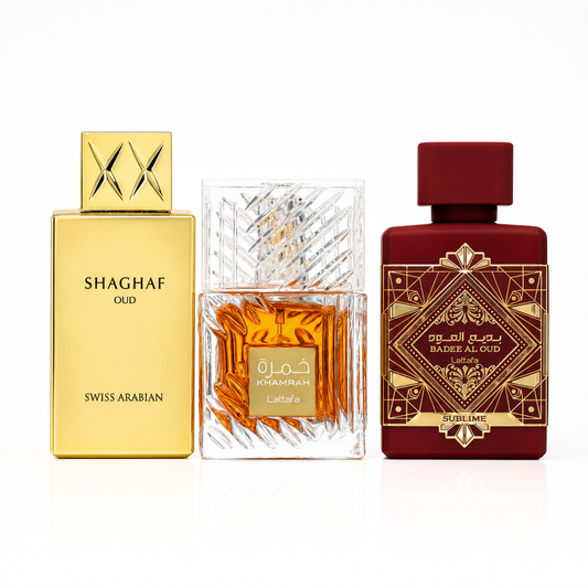 Set 3 Parfema | Khamrah + Bade'e Al Oud Sublime + Swiss Arabian Shaghaf Oud 100 ml